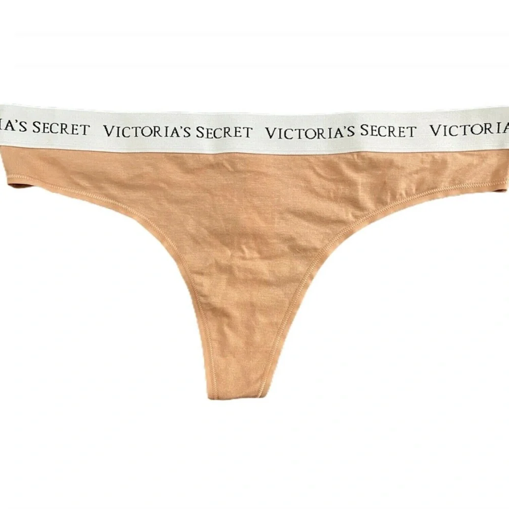 Victorias Secret Nwt Cafe Creme Logo Band Cotton Blend Thong Panty
